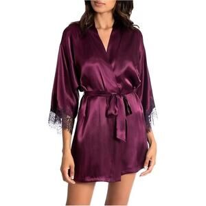 NWT In Bloom Women's Nicole Luxe Satin Lace Trim Lightweight Waist Tie Robe
